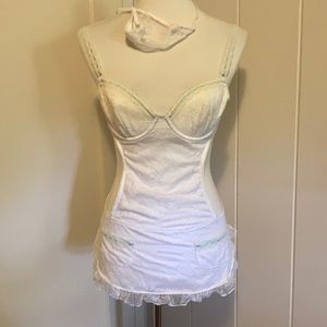 Sleep wear set white light blue ribbon